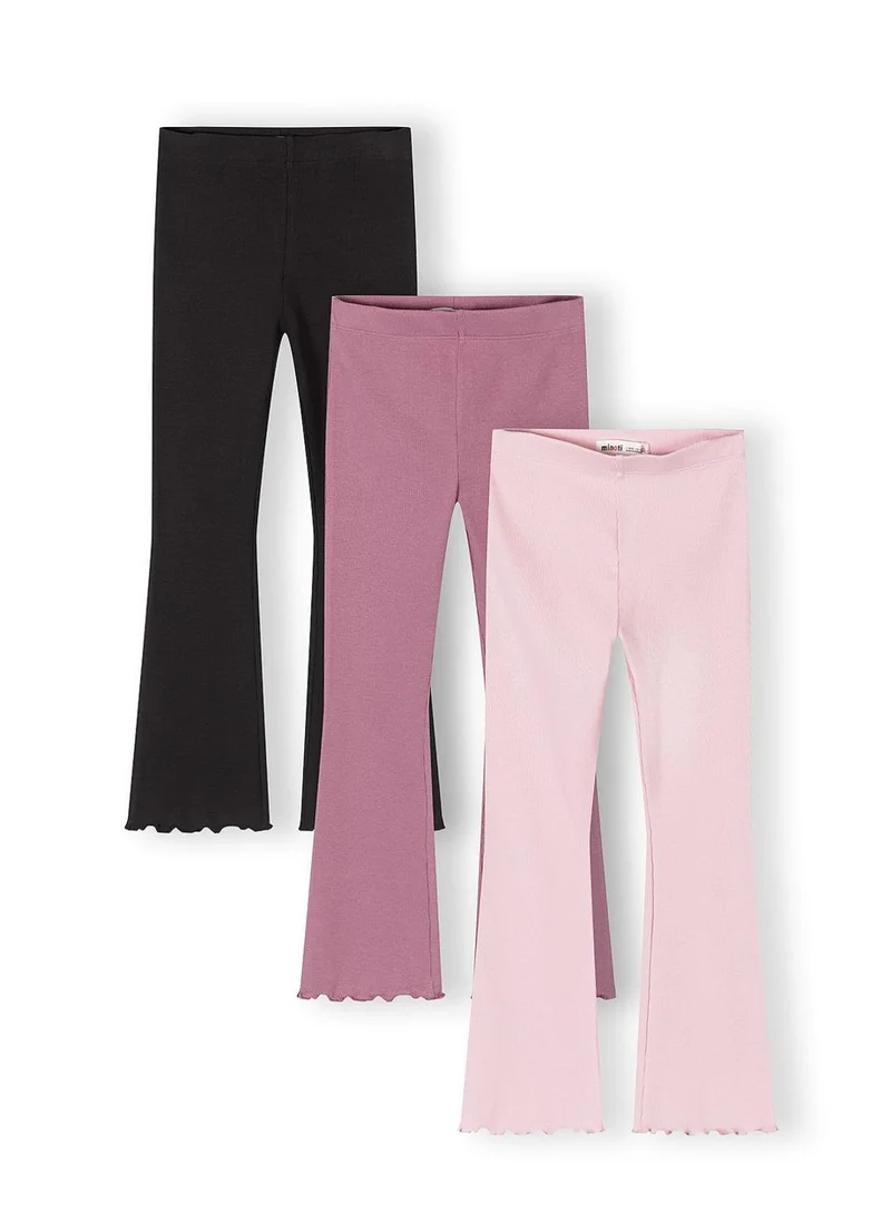 مينوتي Girls ribbed cotton blend leggings 5-pack pink purple black